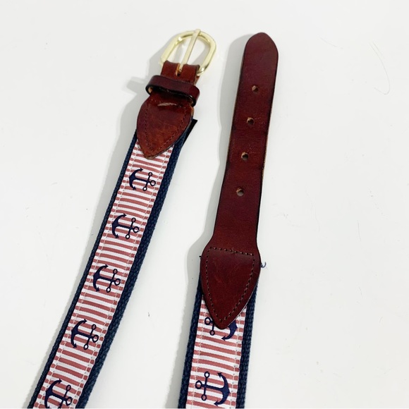 Chatham T Company Leather and Anchor / Stripes  Printed on Cotton Canvas Belt ⚓️ - Picture 4 of 10